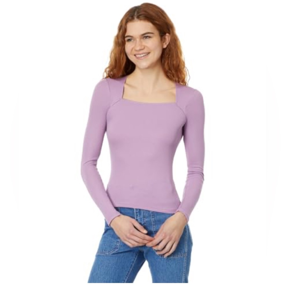 Madewell Angled- Neck Long Sleeve Top in Lavender